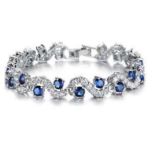 Blue Tennis Bracelet Women Cubic Zirconia Sapphire